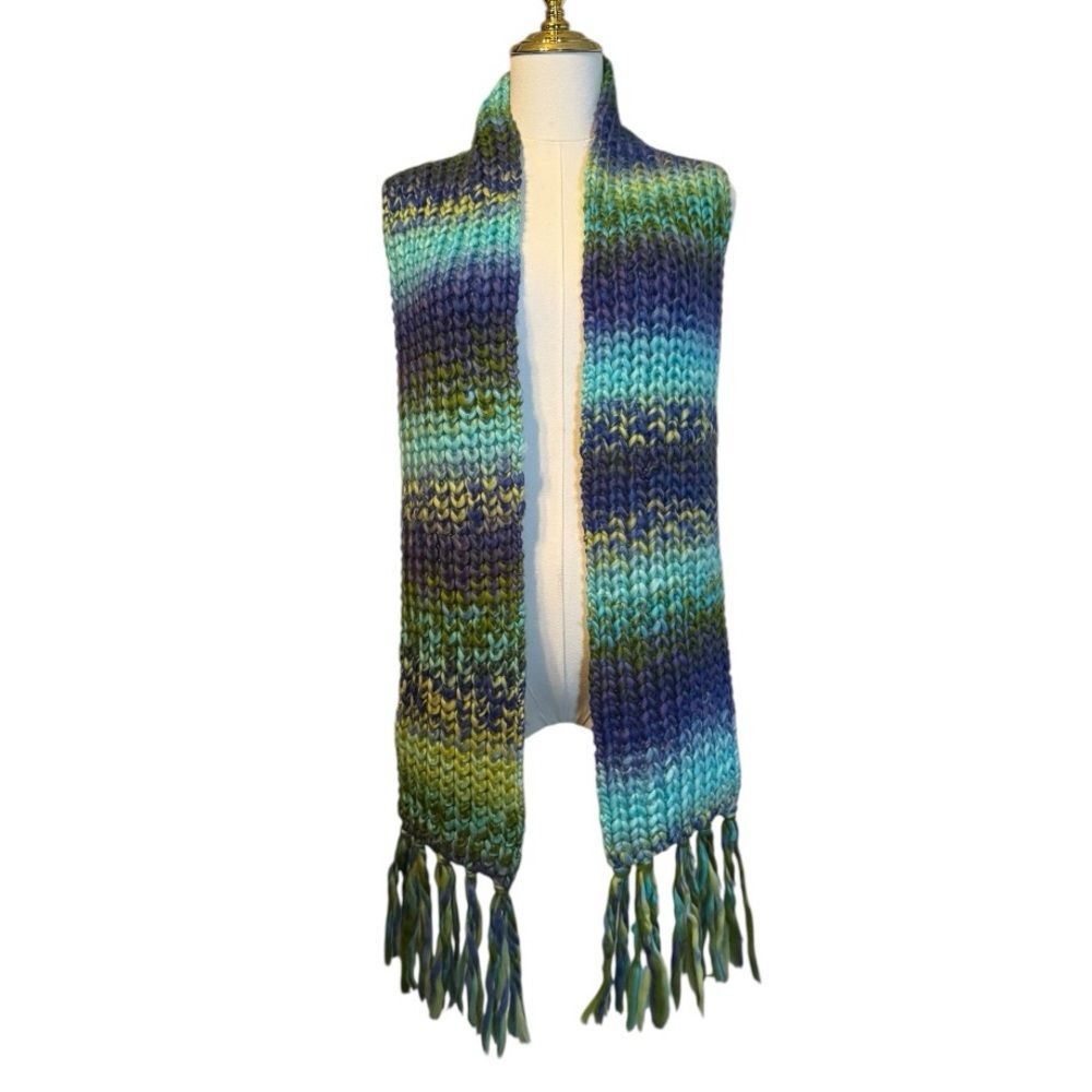 New York & Company Multicolor Gradient Knit Scarf with Fringe OS